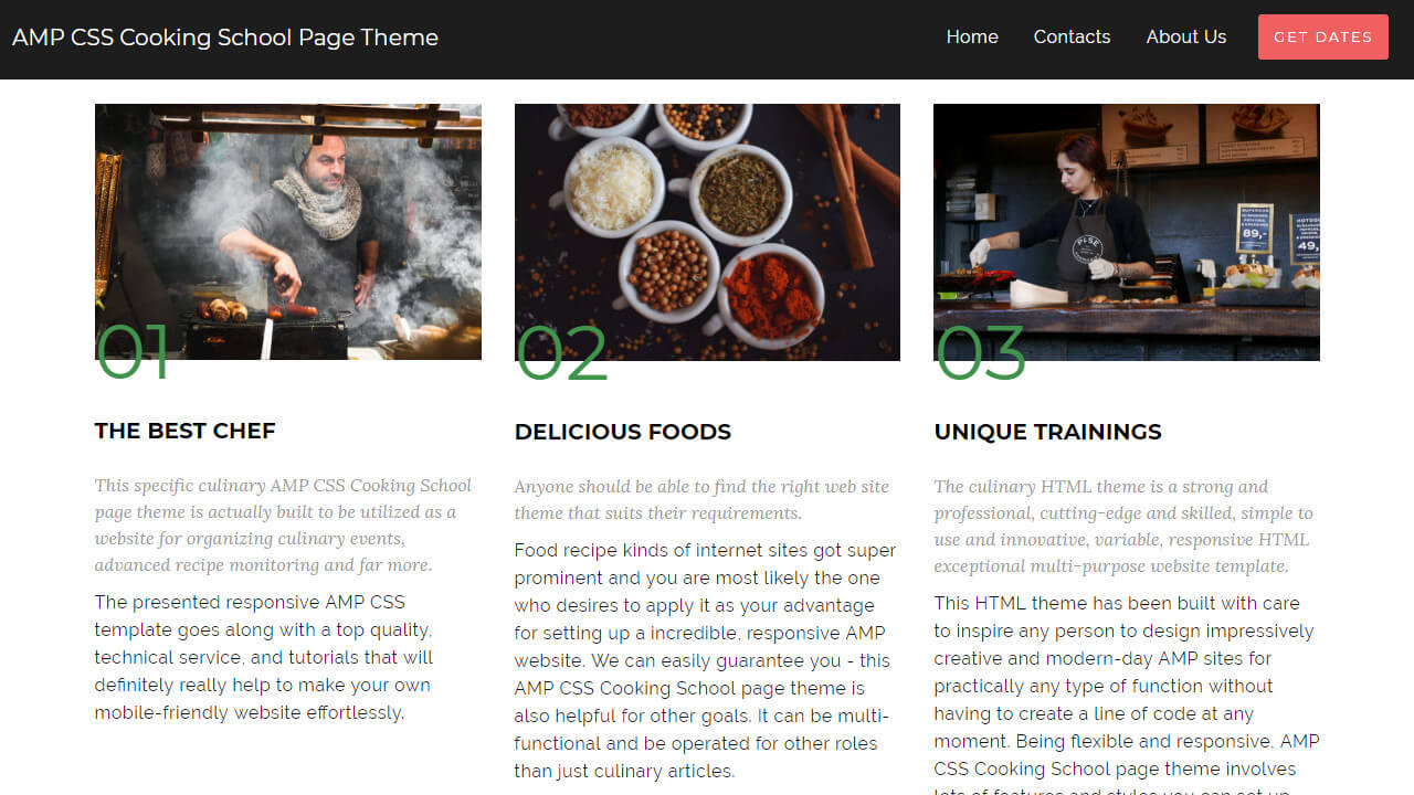 AMP CSS Cooking School page theme